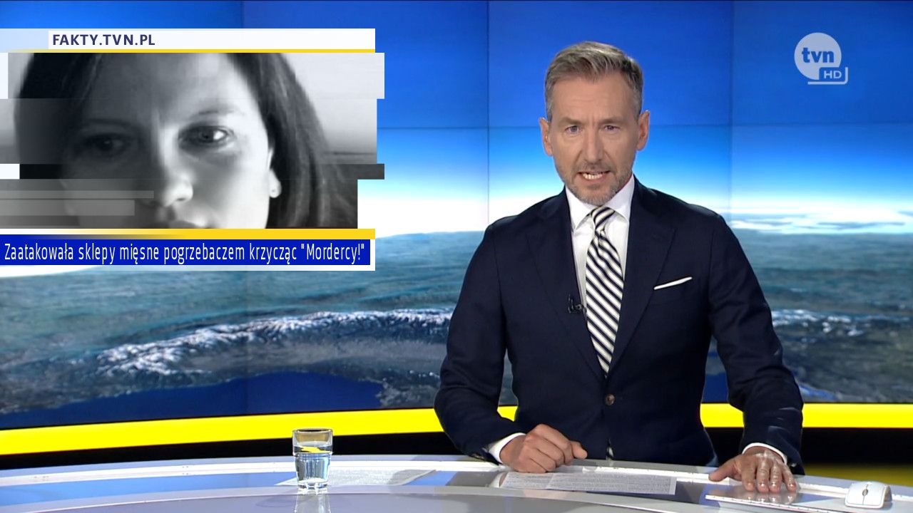 Zaatakowała sklepy mięsne pogrzebaczem krzycząc "Mordercy!"