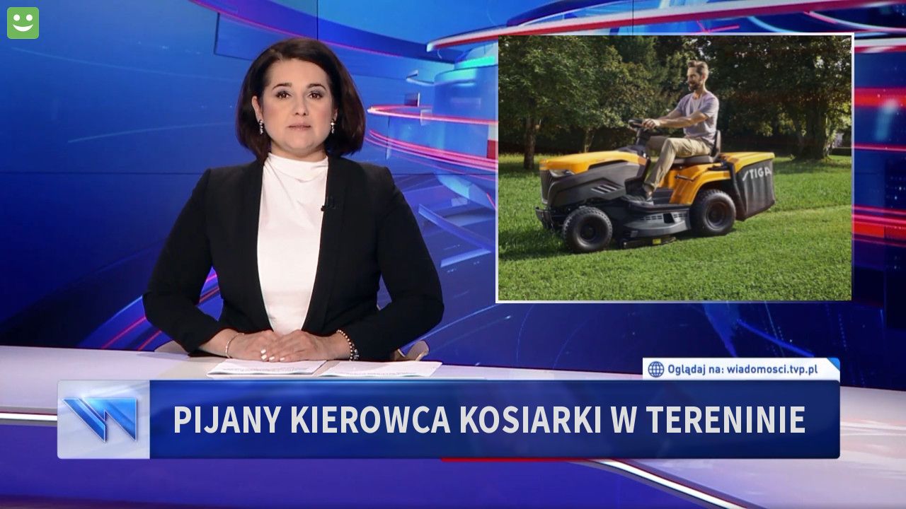 Pijany kierowca kosiarki w tereninie